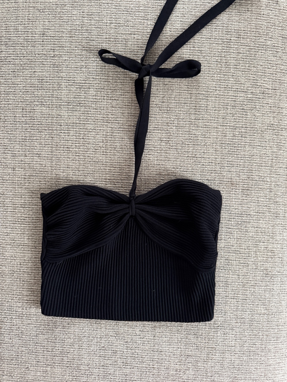 Windsor Black Ribbed Tie Front Halter Crop Top Size Small
